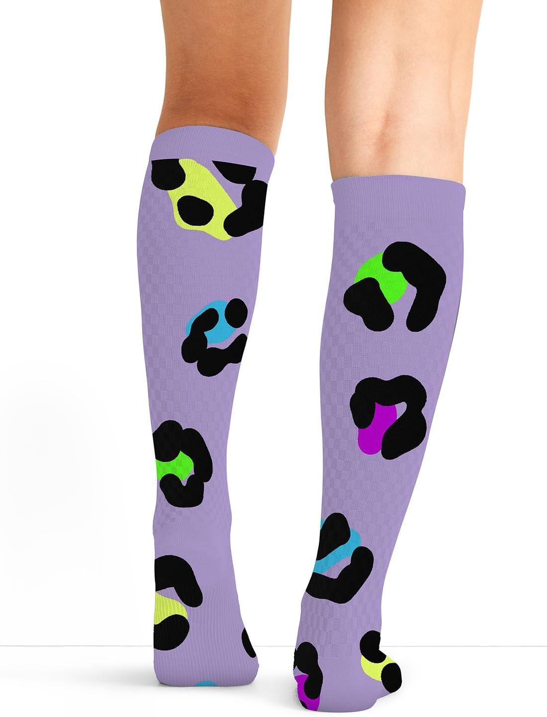 imageCherokee Womens 1015mmHg Compression Socks Fun Print Knee Highs with Light Support Soft Feel PRINTSUPPORTCheetah Spots