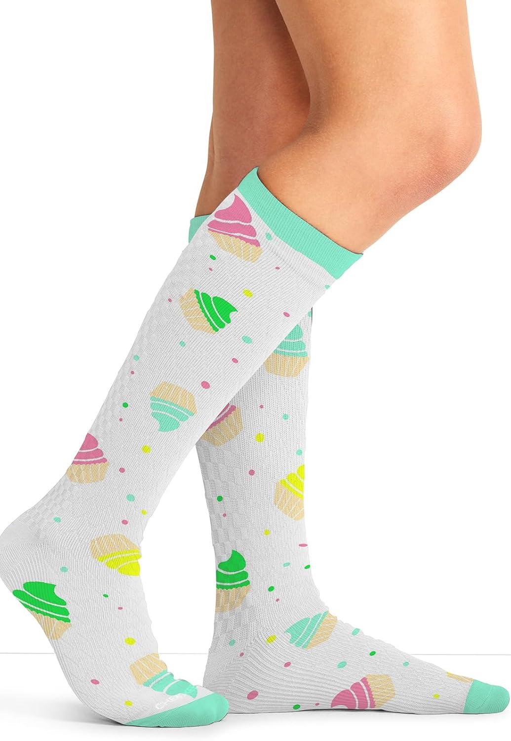 imageCherokee Womens 1015mmHg Compression Socks Fun Print Knee Highs with Light Support Soft Feel PRINTSUPPORTCupcake Party