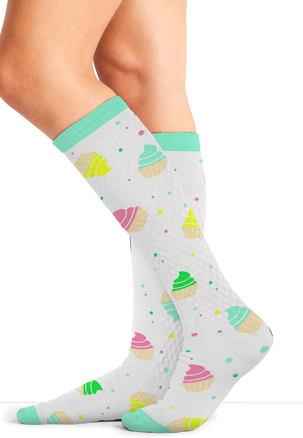 imageCherokee Womens 1015mmHg Compression Socks Fun Print Knee Highs with Light Support Soft Feel PRINTSUPPORTCupcake Party