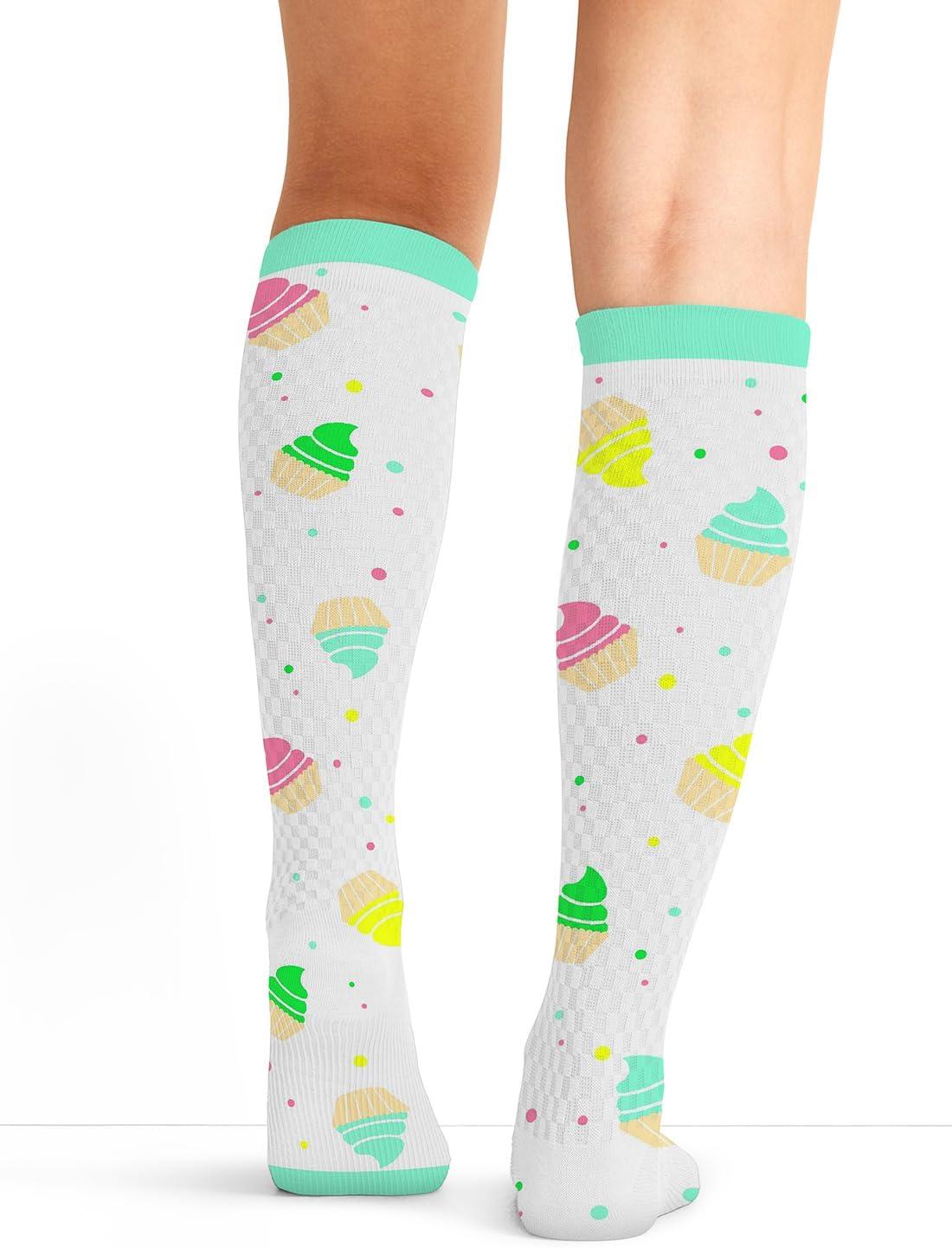 imageCherokee Womens 1015mmHg Compression Socks Fun Print Knee Highs with Light Support Soft Feel PRINTSUPPORTCupcake Party