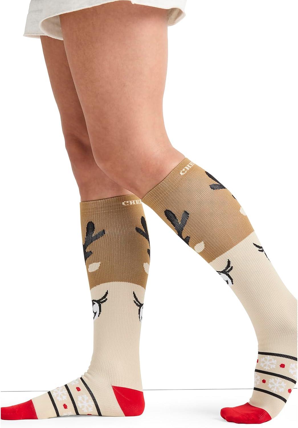 imageCherokee Womens 1015mmHg Compression Socks Fun Print Knee Highs with Light Support Soft Feel PRINTSUPPORTDeer Santa