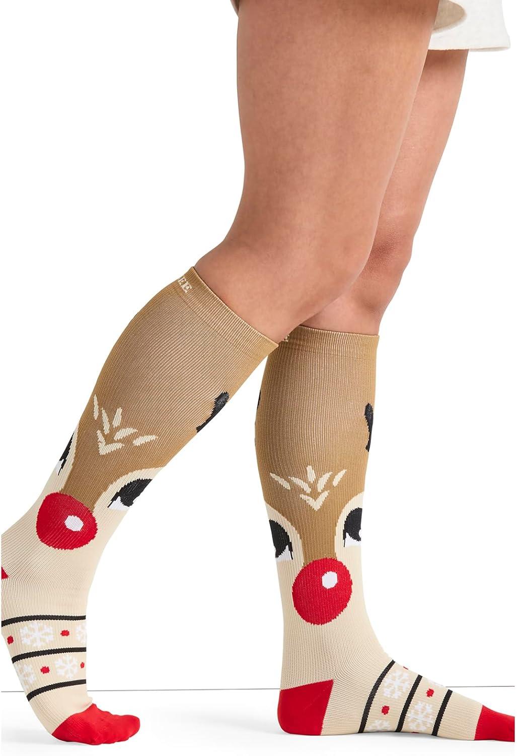 imageCherokee Womens 1015mmHg Compression Socks Fun Print Knee Highs with Light Support Soft Feel PRINTSUPPORTDeer Santa