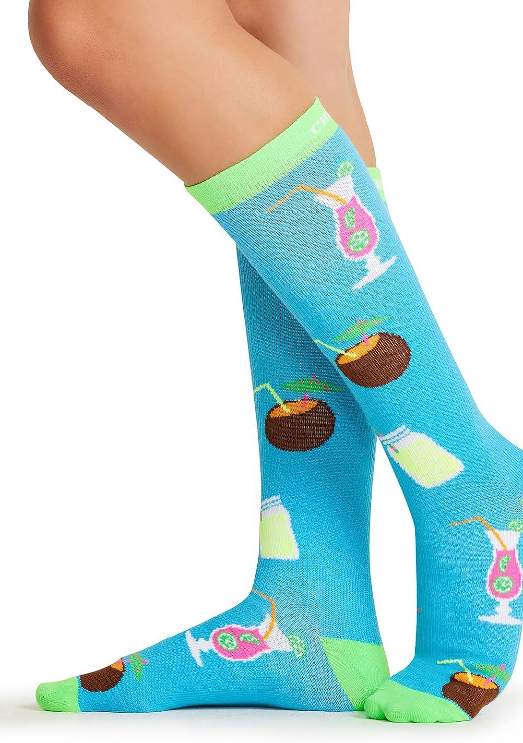 imageCherokee Womens 1015mmHg Compression Socks Fun Print Knee Highs with Light Support Soft Feel PRINTSUPPORTDrink Up
