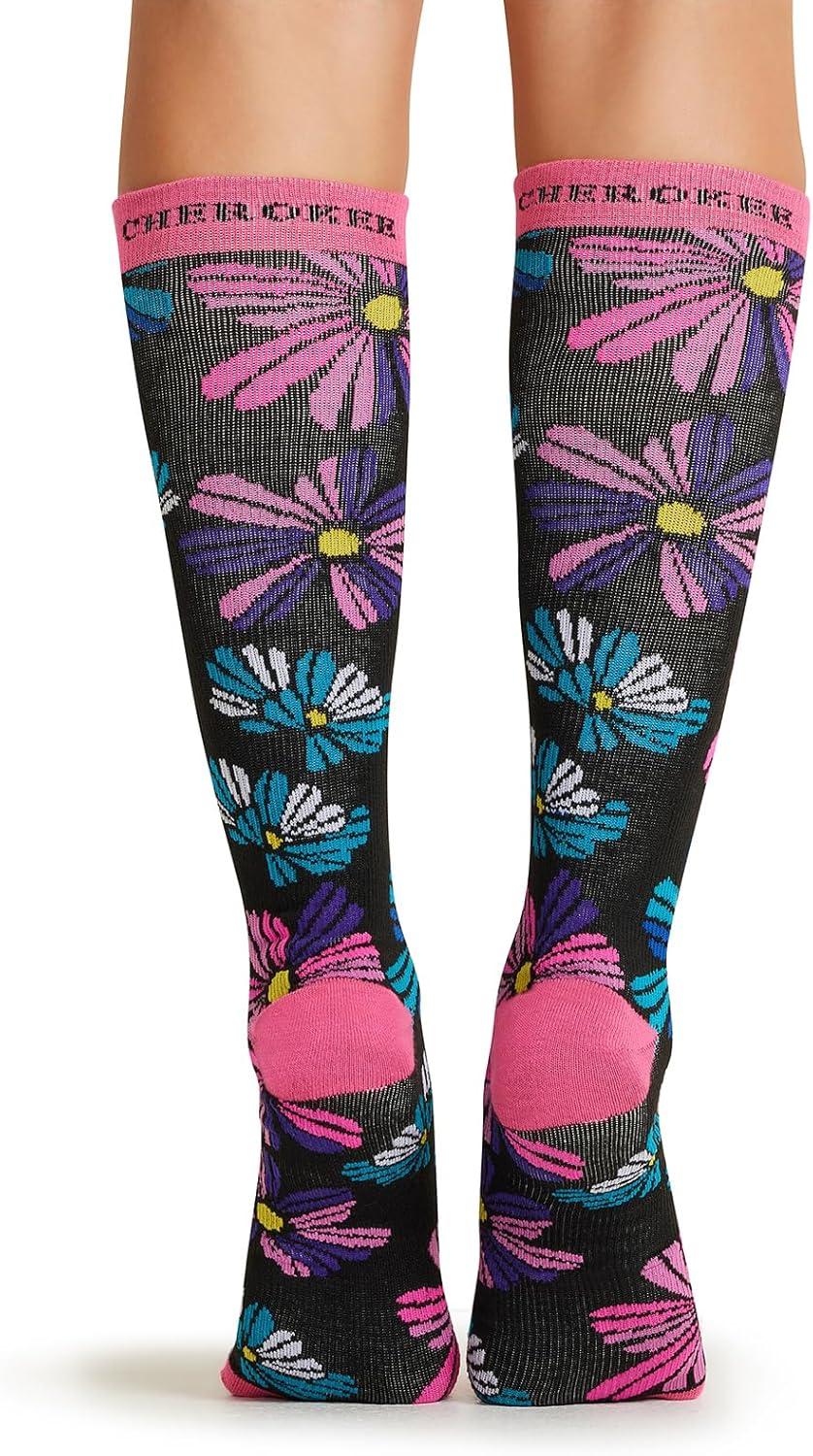 imageCherokee Womens 1015mmHg Compression Socks Fun Print Knee Highs with Light Support Soft Feel PRINTSUPPORTFloral Flashback