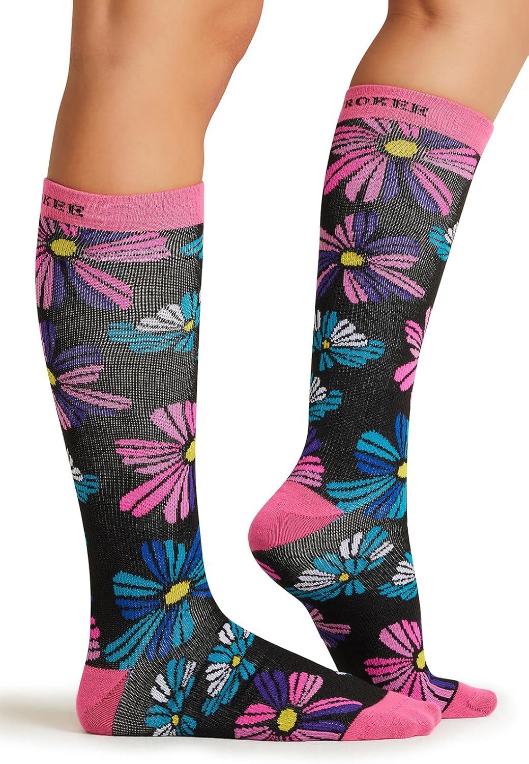 imageCherokee Womens 1015mmHg Compression Socks Fun Print Knee Highs with Light Support Soft Feel PRINTSUPPORTFloral Flashback