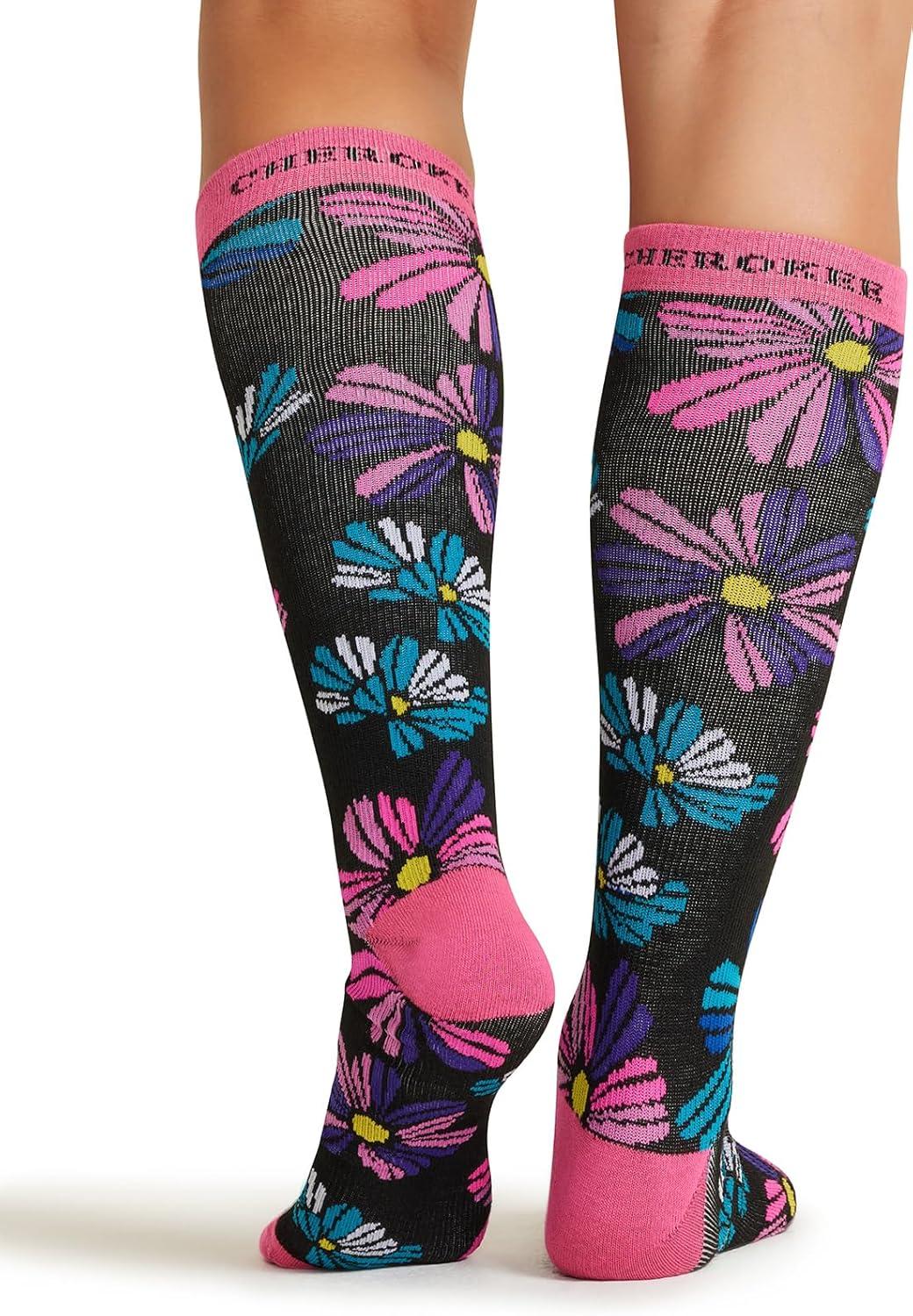 imageCherokee Womens 1015mmHg Compression Socks Fun Print Knee Highs with Light Support Soft Feel PRINTSUPPORTFloral Flashback