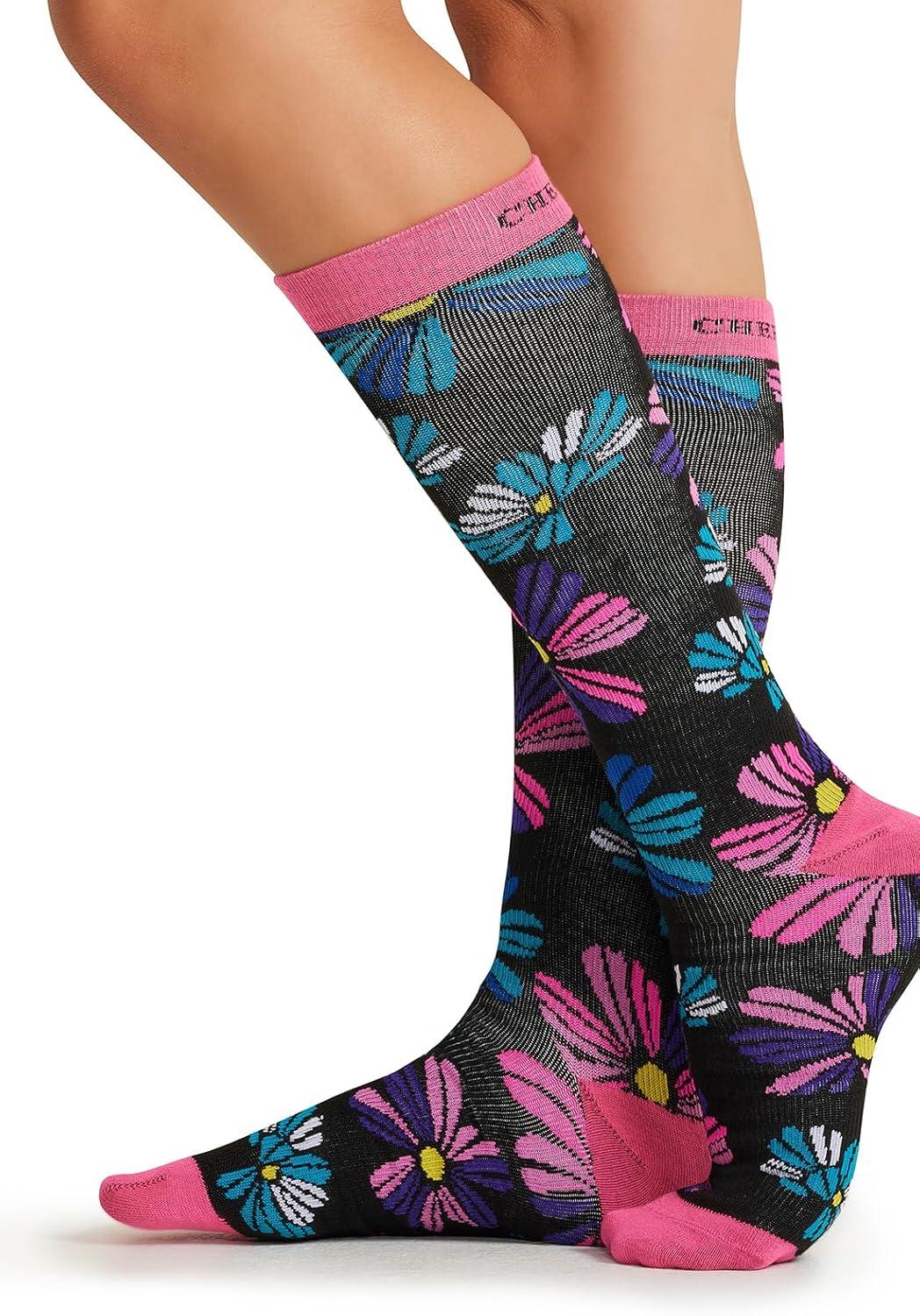 imageCherokee Womens 1015mmHg Compression Socks Fun Print Knee Highs with Light Support Soft Feel PRINTSUPPORTFloral Flashback