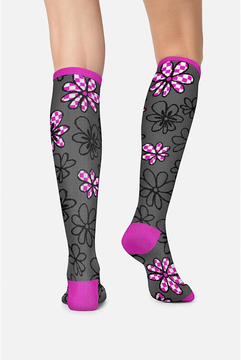 imageCherokee Womens 1015mmHg Compression Socks Fun Print Knee Highs with Light Support Soft Feel PRINTSUPPORTFlower Power
