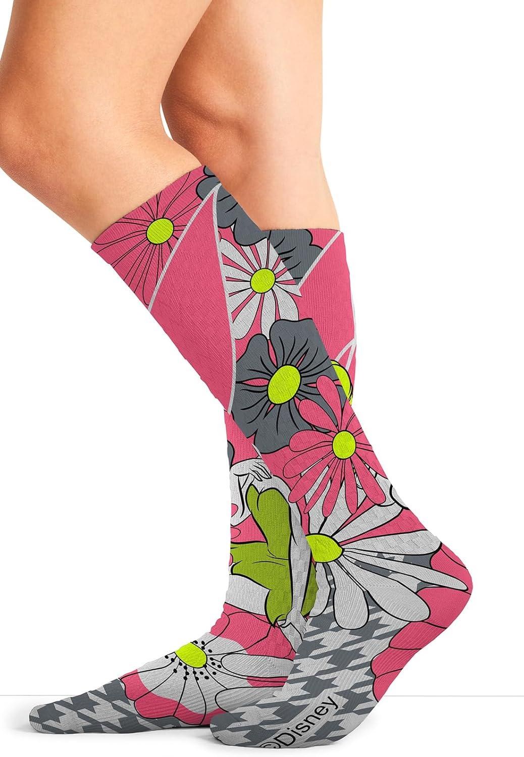 imageCherokee Womens 1015mmHg Compression Socks Fun Print Knee Highs with Light Support Soft Feel PRINTSUPPORTFlower Tinker Bell