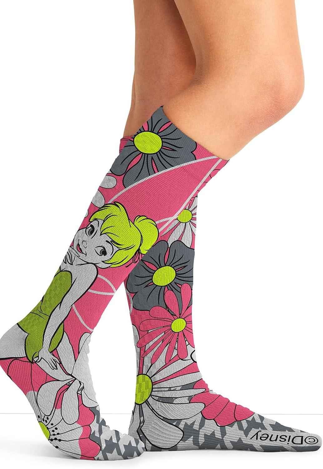 imageCherokee Womens 1015mmHg Compression Socks Fun Print Knee Highs with Light Support Soft Feel PRINTSUPPORTFlower Tinker Bell