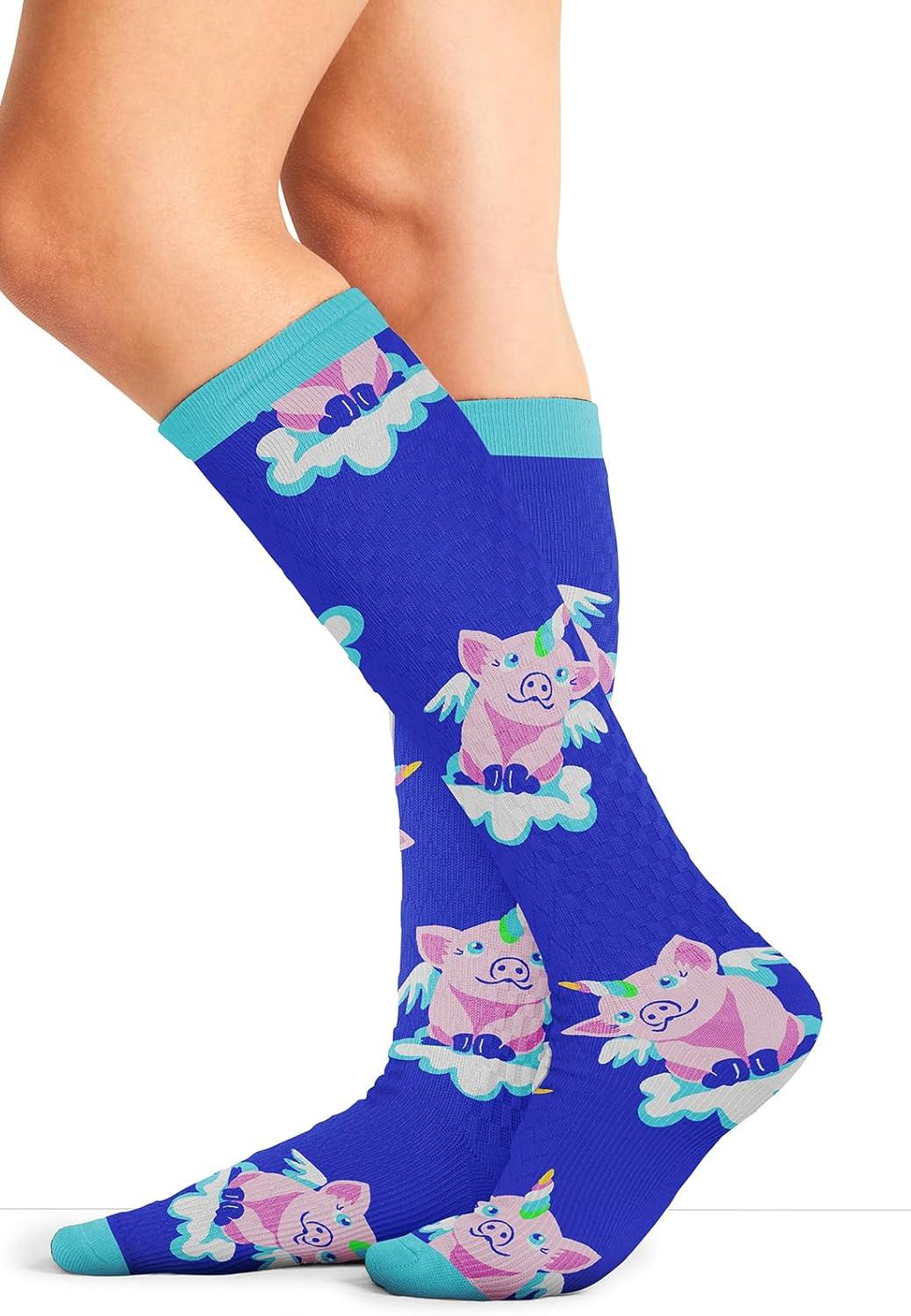 imageCherokee Womens 1015mmHg Compression Socks Fun Print Knee Highs with Light Support Soft Feel PRINTSUPPORTFlying Magic