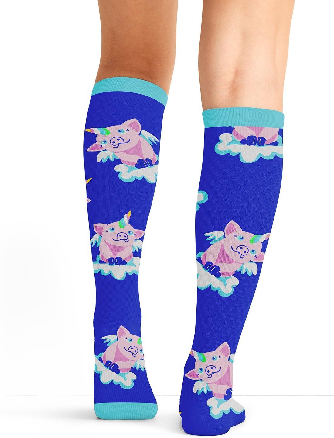imageCherokee Womens 1015mmHg Compression Socks Fun Print Knee Highs with Light Support Soft Feel PRINTSUPPORTFlying Magic