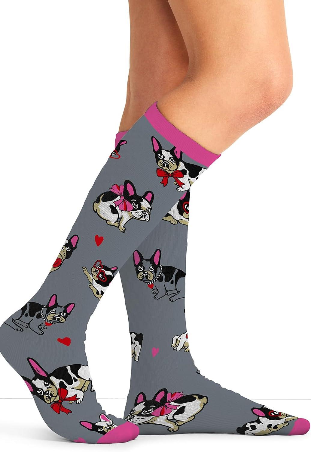 imageCherokee Womens 1015mmHg Compression Socks Fun Print Knee Highs with Light Support Soft Feel PRINTSUPPORTFrenchie Kiss