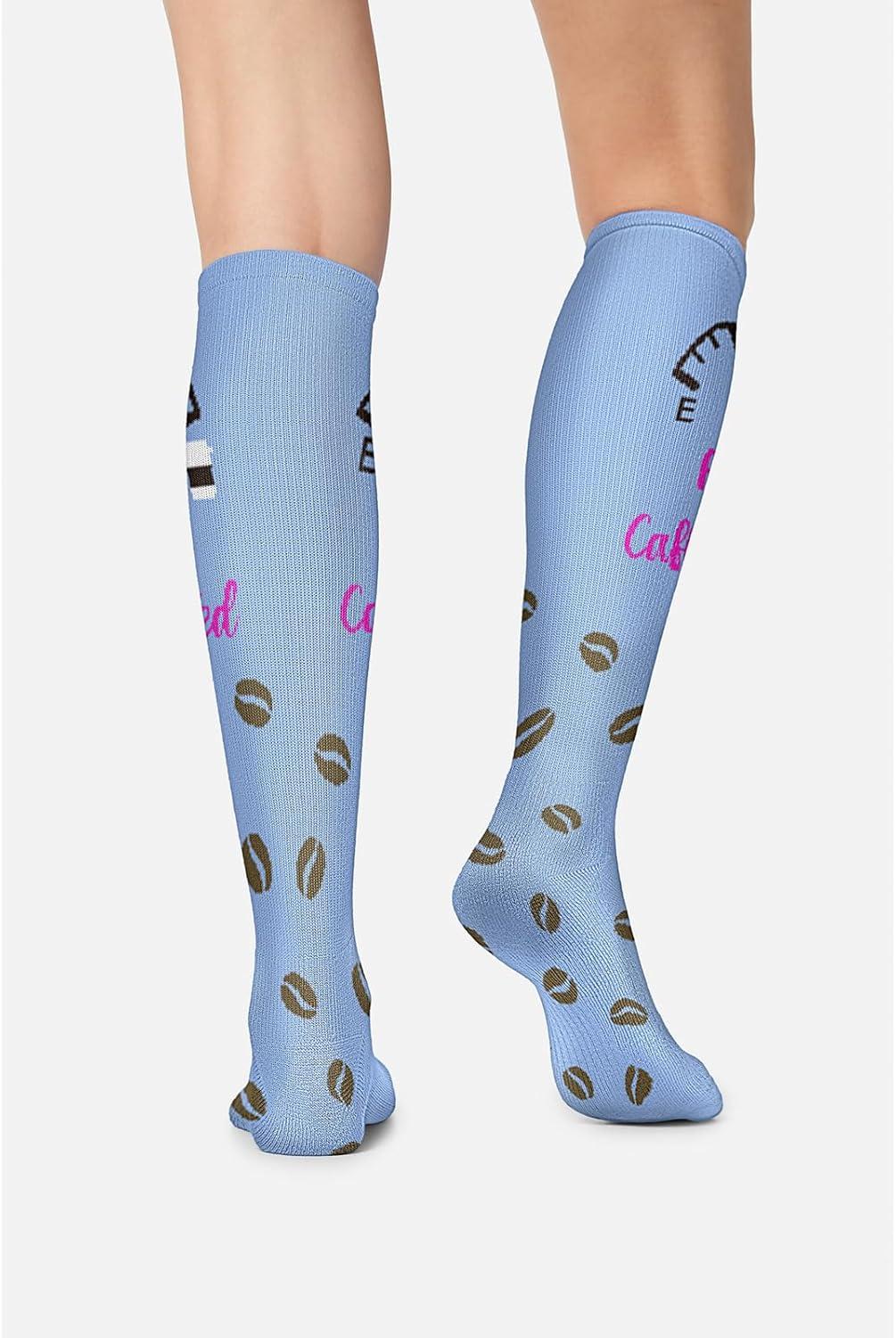 imageCherokee Womens 1015mmHg Compression Socks Fun Print Knee Highs with Light Support Soft Feel PRINTSUPPORTFully Caffeinated