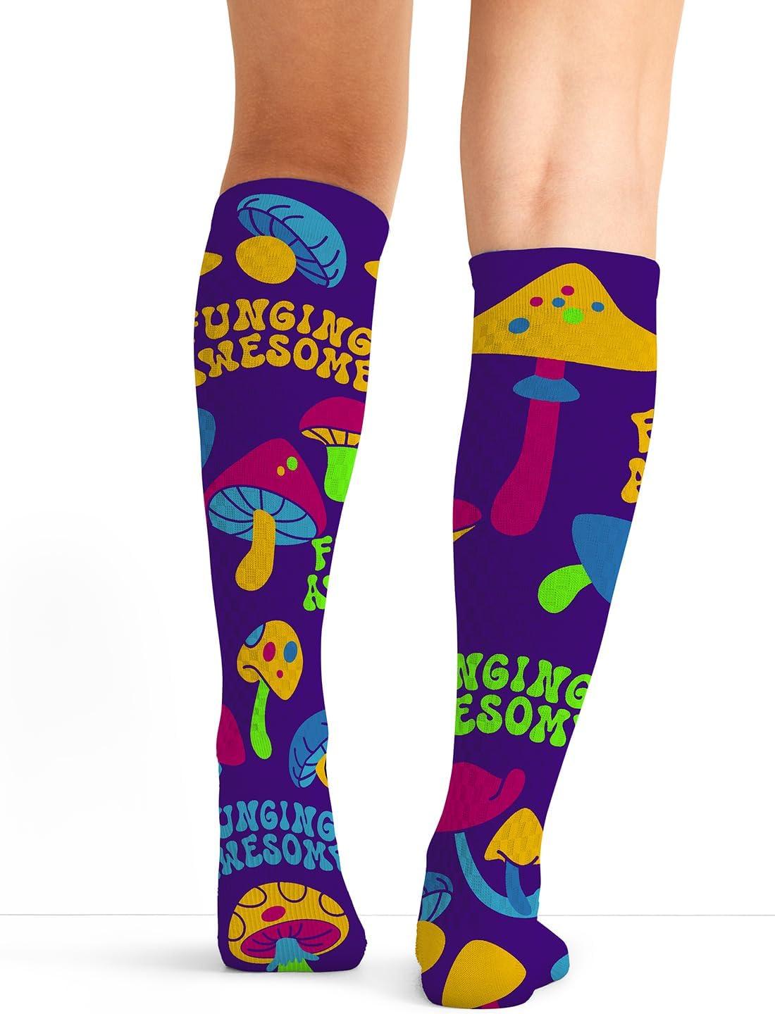 imageCherokee Womens 1015mmHg Compression Socks Fun Print Knee Highs with Light Support Soft Feel PRINTSUPPORTFungi