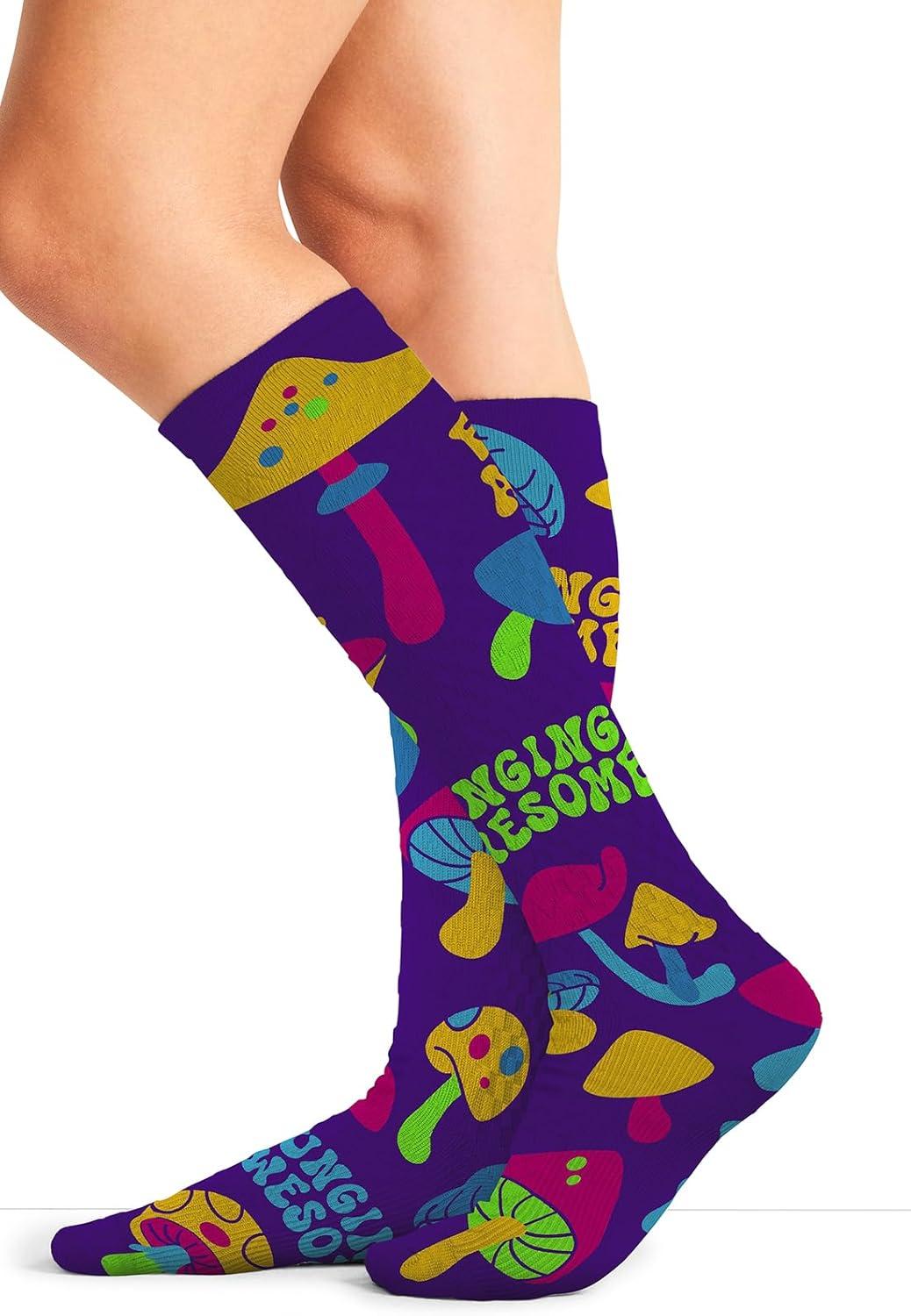 imageCherokee Womens 1015mmHg Compression Socks Fun Print Knee Highs with Light Support Soft Feel PRINTSUPPORTFungi
