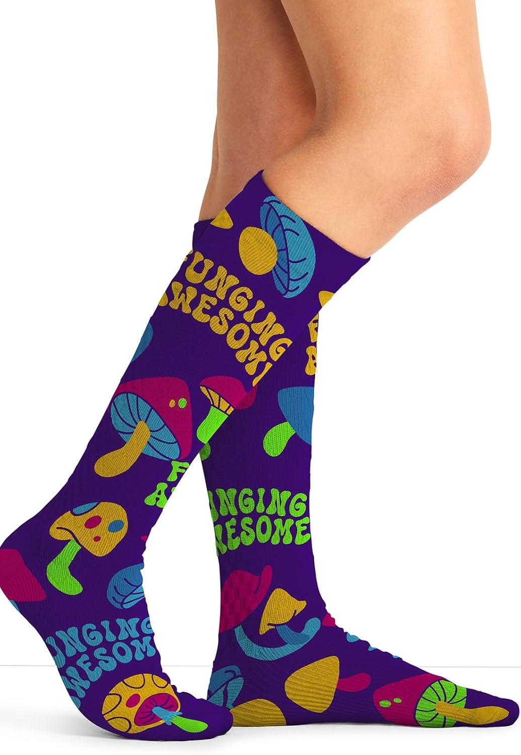 imageCherokee Womens 1015mmHg Compression Socks Fun Print Knee Highs with Light Support Soft Feel PRINTSUPPORTFungi