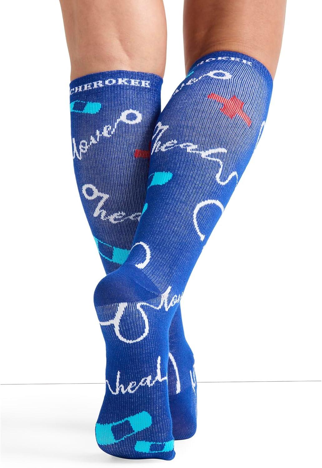 imageCherokee Womens 1015mmHg Compression Socks Fun Print Knee Highs with Light Support Soft Feel PRINTSUPPORTHealing Thoughts
