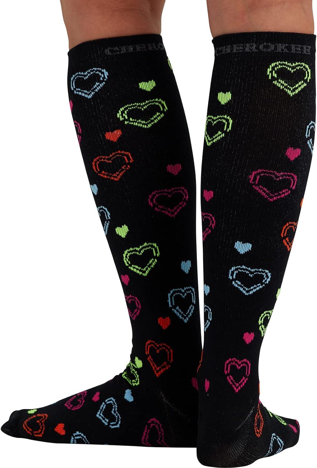 imageCherokee Womens 1015mmHg Compression Socks Fun Print Knee Highs with Light Support Soft Feel PRINTSUPPORTHearts on the Line