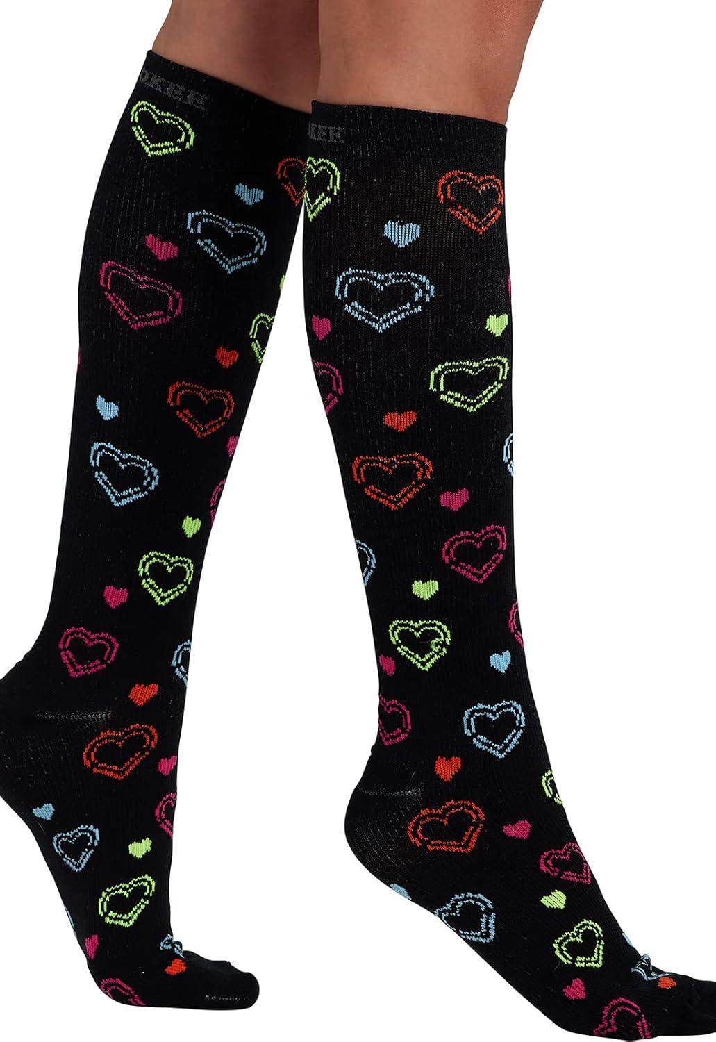 imageCherokee Womens 1015mmHg Compression Socks Fun Print Knee Highs with Light Support Soft Feel PRINTSUPPORTHearts on the Line