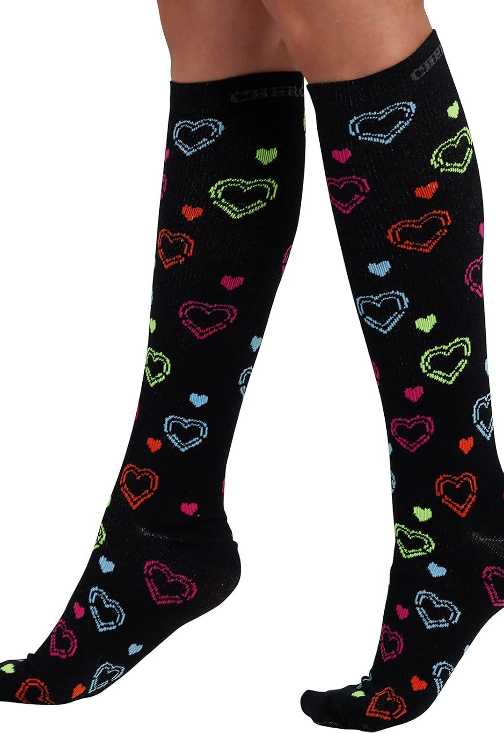 imageCherokee Womens 1015mmHg Compression Socks Fun Print Knee Highs with Light Support Soft Feel PRINTSUPPORTHearts on the Line