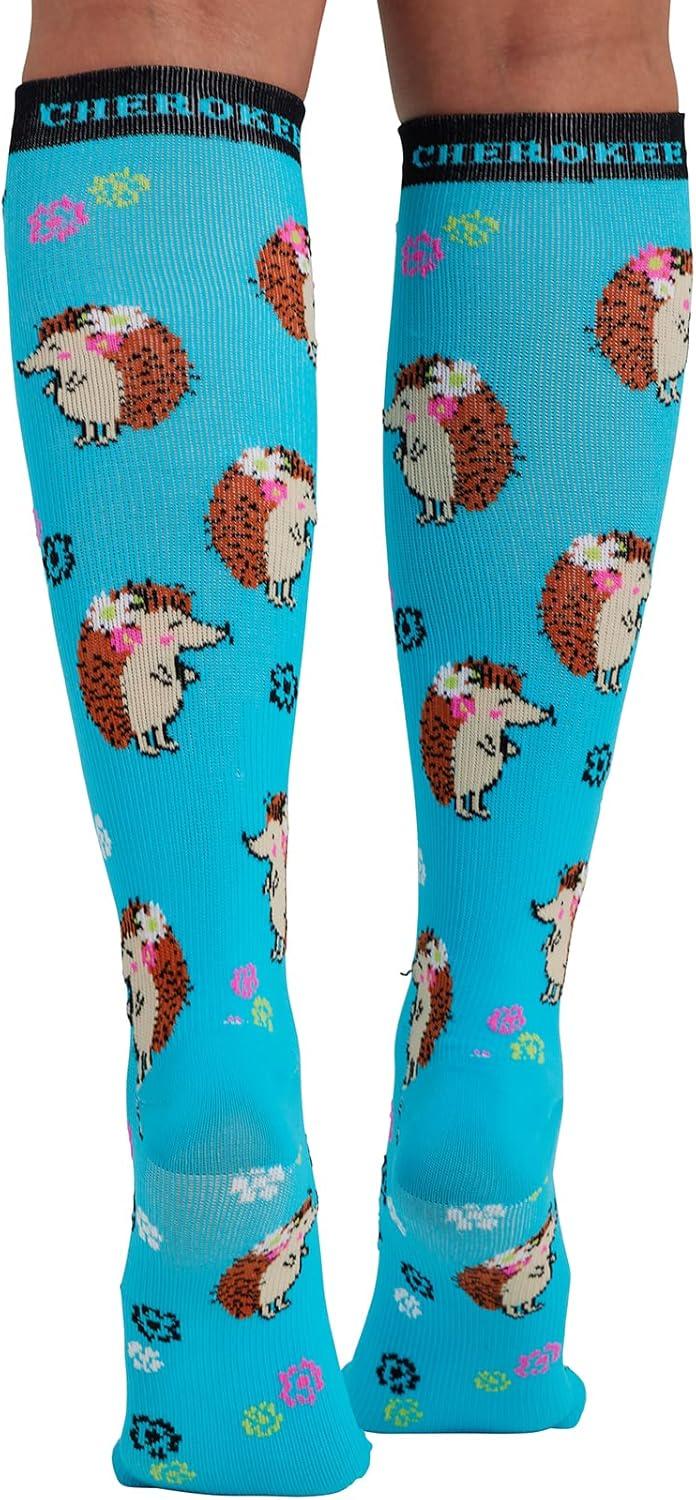 imageCherokee Womens 1015mmHg Compression Socks Fun Print Knee Highs with Light Support Soft Feel PRINTSUPPORTHedgehugs