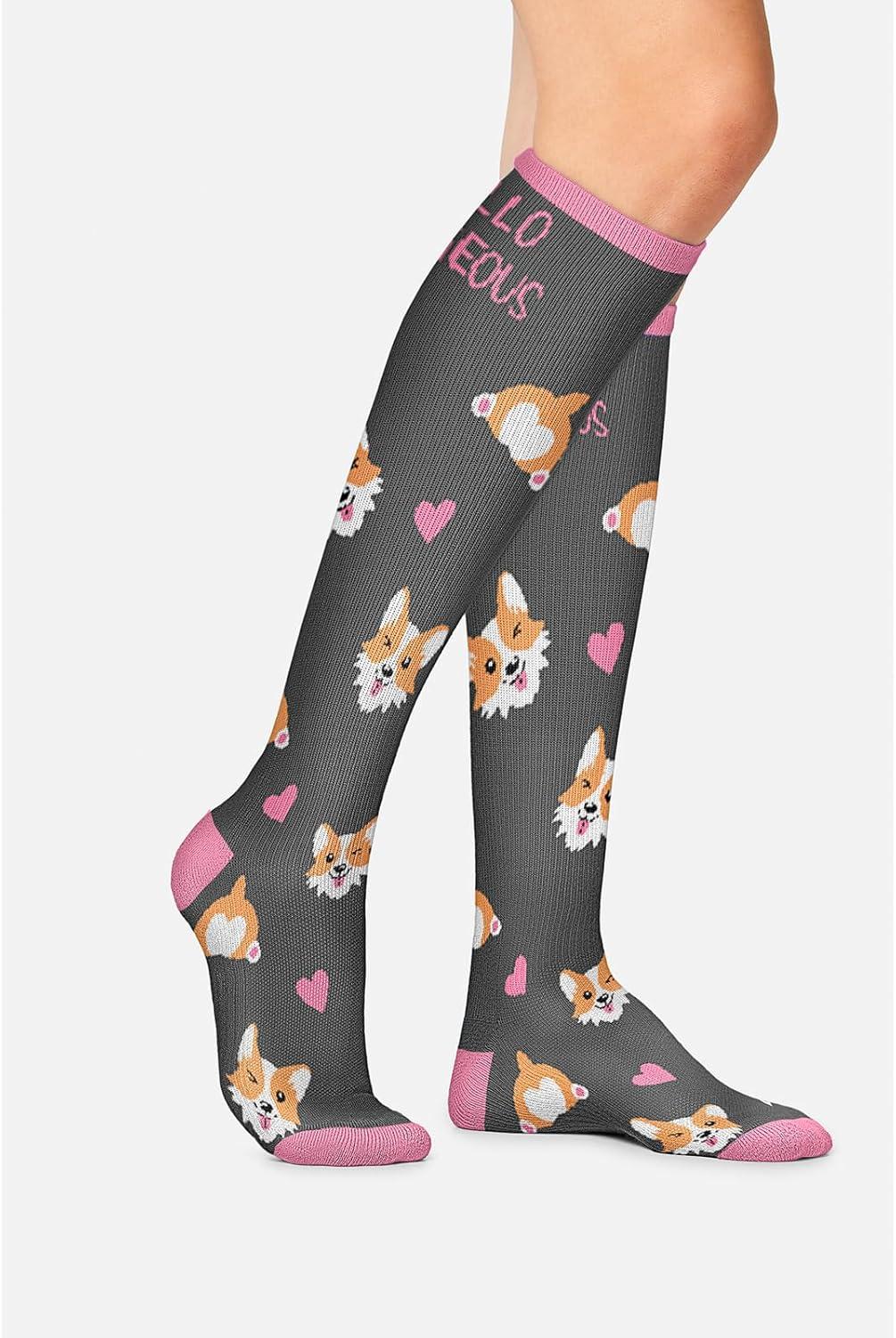 imageCherokee Womens 1015mmHg Compression Socks Fun Print Knee Highs with Light Support Soft Feel PRINTSUPPORTHello Gorgeous