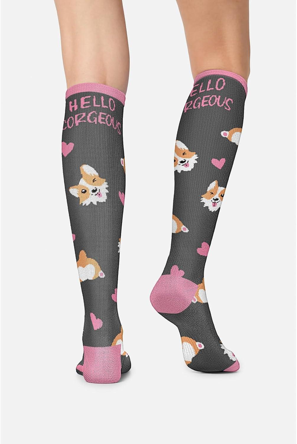 imageCherokee Womens 1015mmHg Compression Socks Fun Print Knee Highs with Light Support Soft Feel PRINTSUPPORTHello Gorgeous