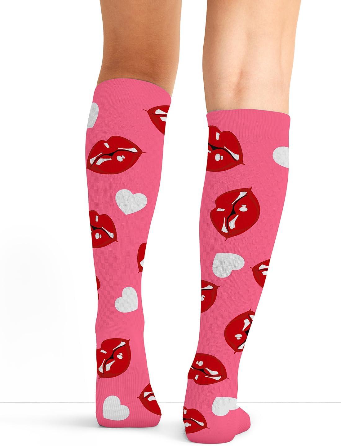 imageCherokee Womens 1015mmHg Compression Socks Fun Print Knee Highs with Light Support Soft Feel PRINTSUPPORTKiss Me