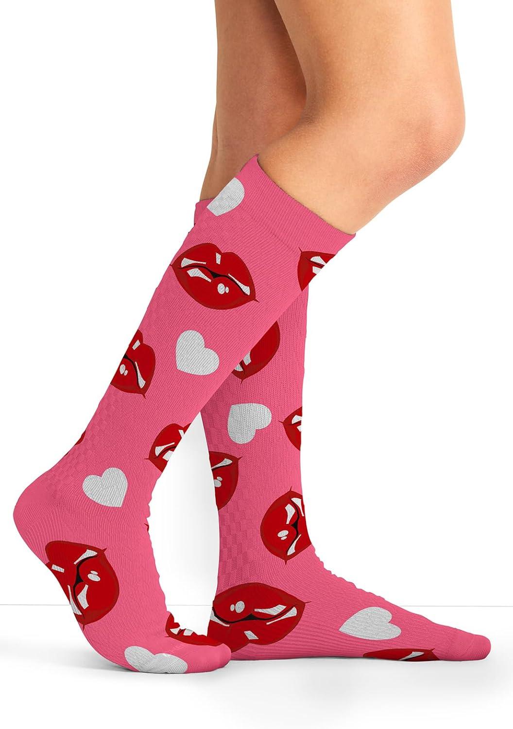 imageCherokee Womens 1015mmHg Compression Socks Fun Print Knee Highs with Light Support Soft Feel PRINTSUPPORTKiss Me