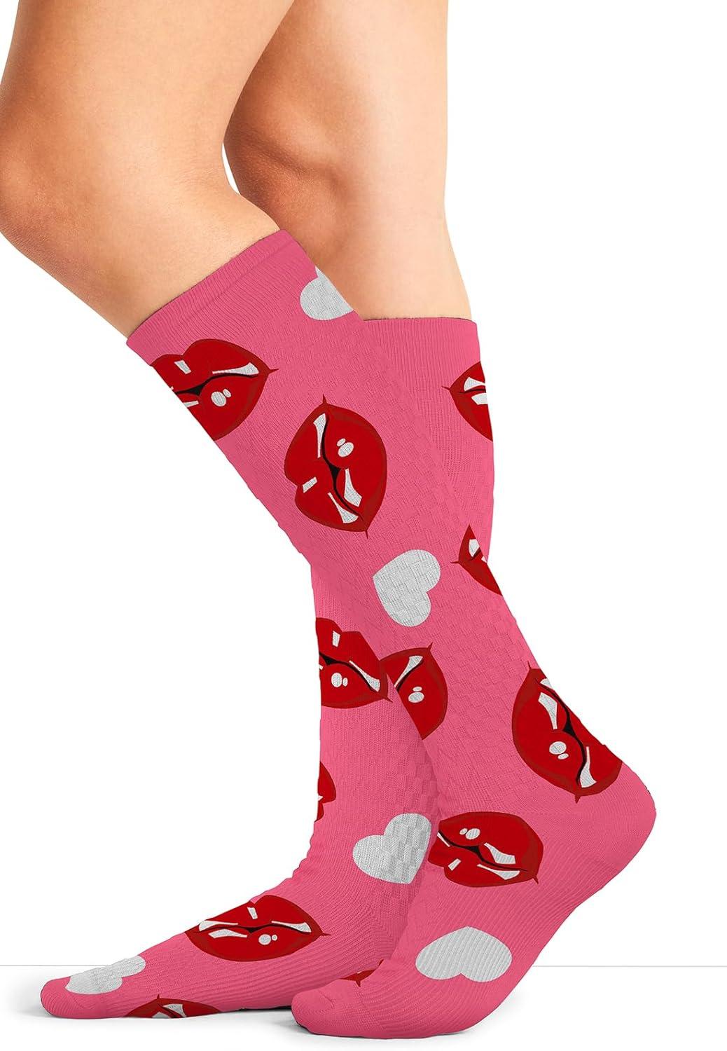 imageCherokee Womens 1015mmHg Compression Socks Fun Print Knee Highs with Light Support Soft Feel PRINTSUPPORTKiss Me