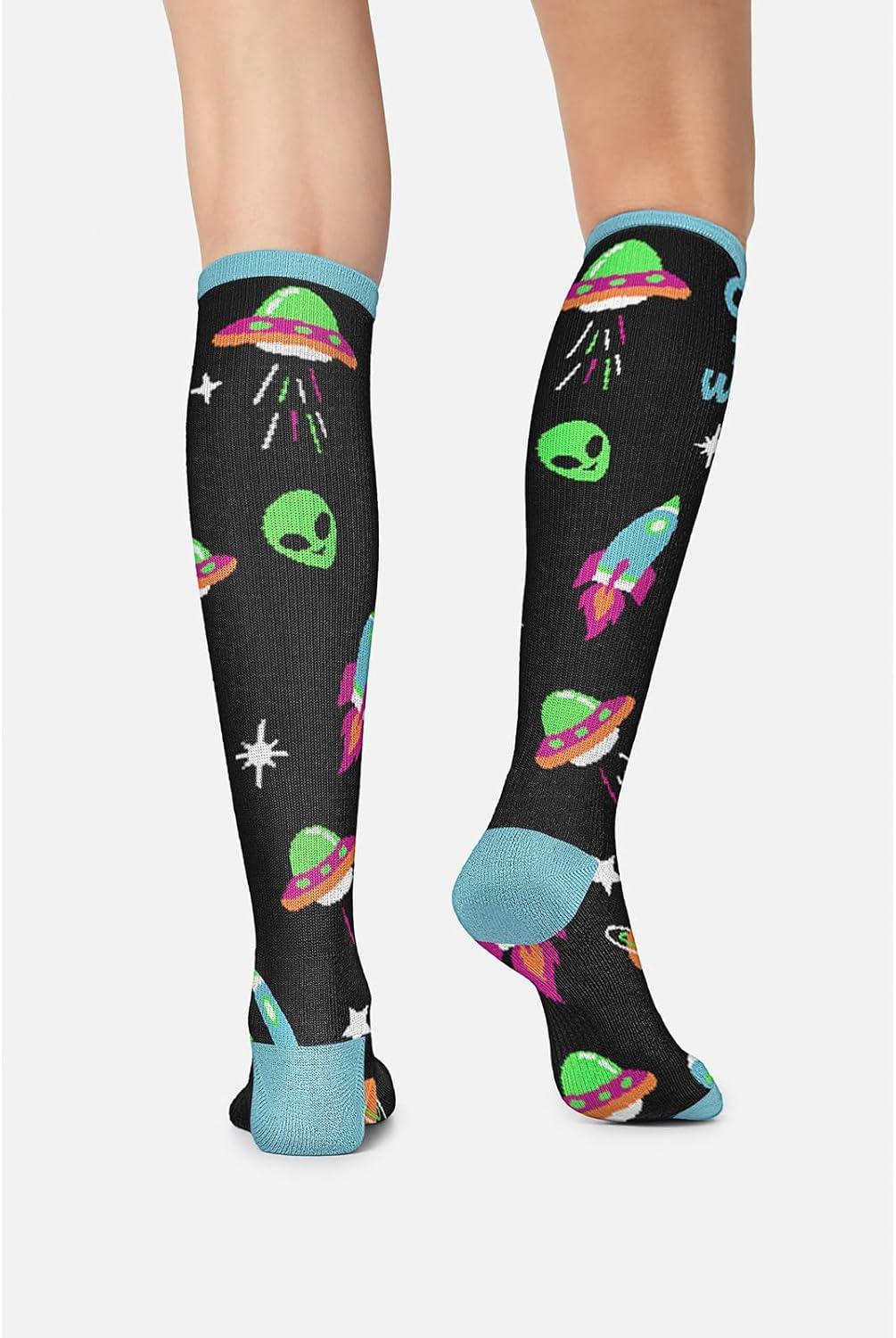 imageCherokee Womens 1015mmHg Compression Socks Fun Print Knee Highs with Light Support Soft Feel PRINTSUPPORTOutta This World