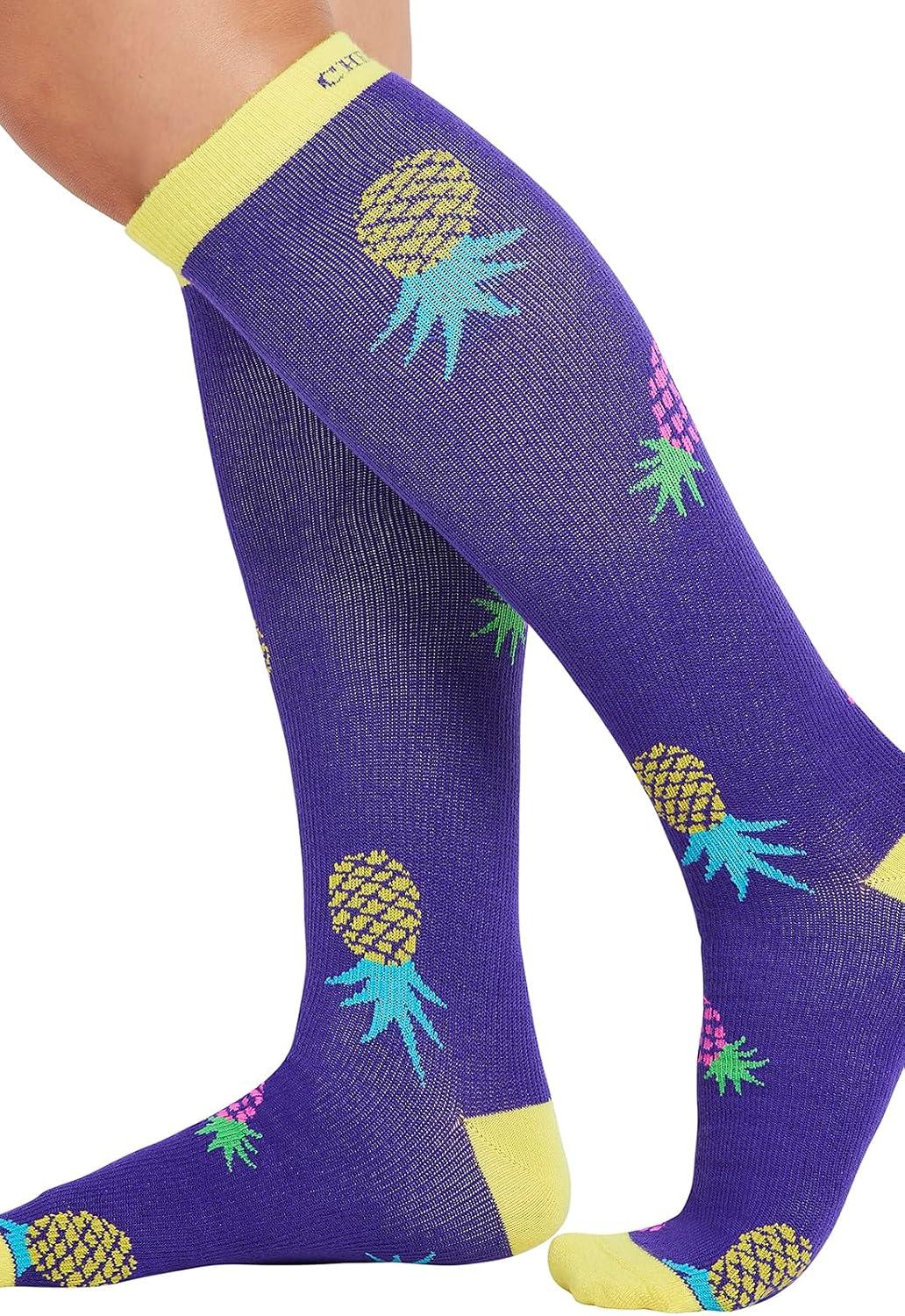 imageCherokee Womens 1015mmHg Compression Socks Fun Print Knee Highs with Light Support Soft Feel PRINTSUPPORTPineapple Toss