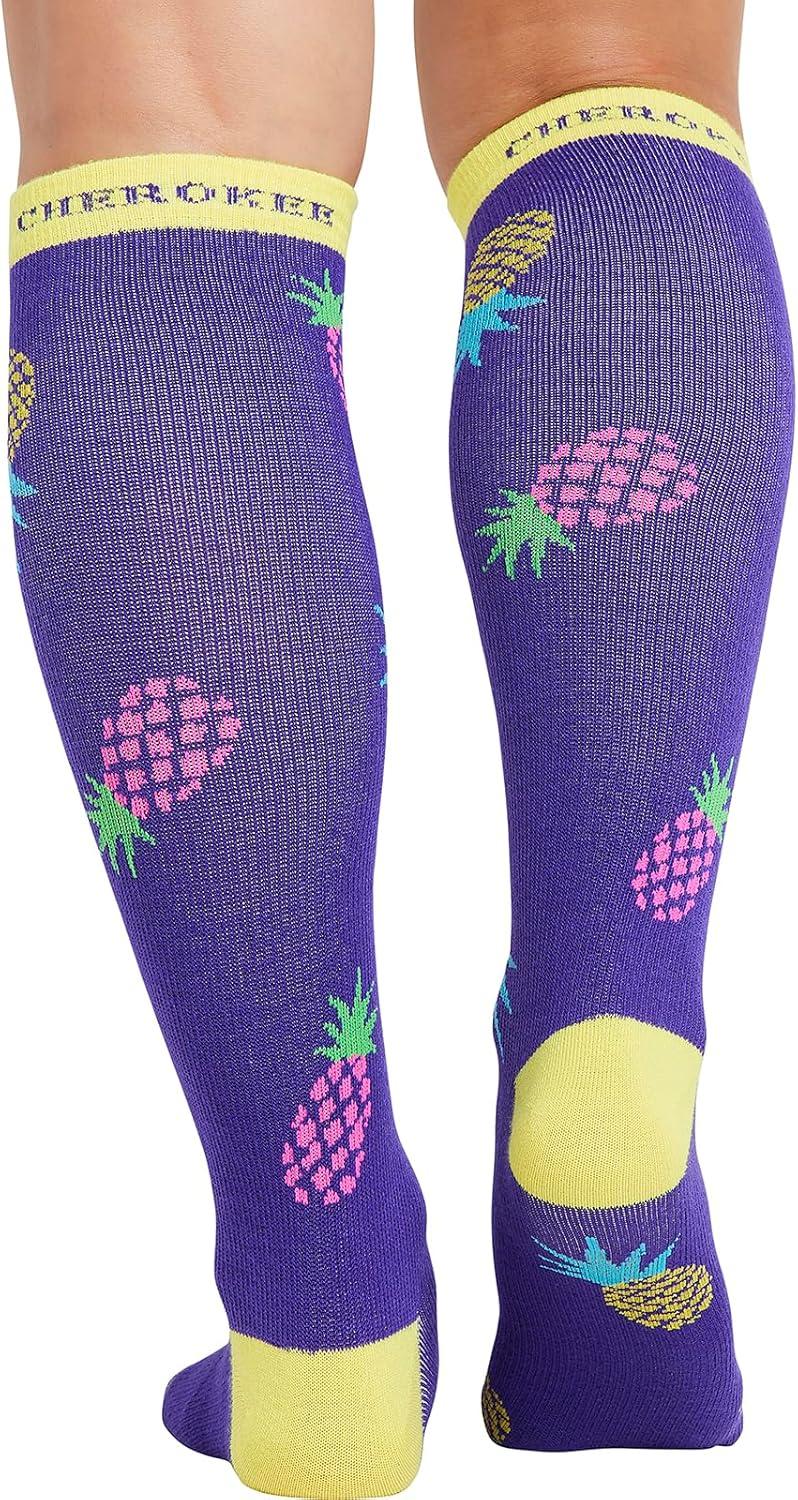 imageCherokee Womens 1015mmHg Compression Socks Fun Print Knee Highs with Light Support Soft Feel PRINTSUPPORTPineapple Toss