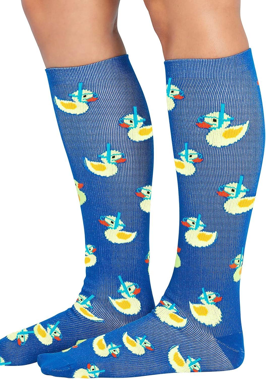 imageCherokee Womens 1015mmHg Compression Socks Fun Print Knee Highs with Light Support Soft Feel PRINTSUPPORTRubber Duckies