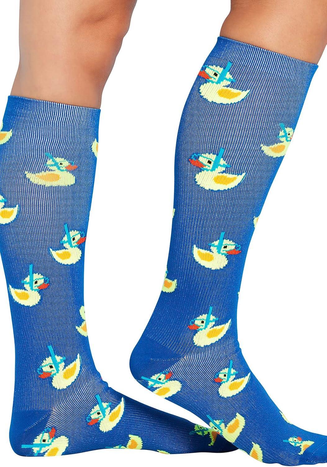imageCherokee Womens 1015mmHg Compression Socks Fun Print Knee Highs with Light Support Soft Feel PRINTSUPPORTRubber Duckies