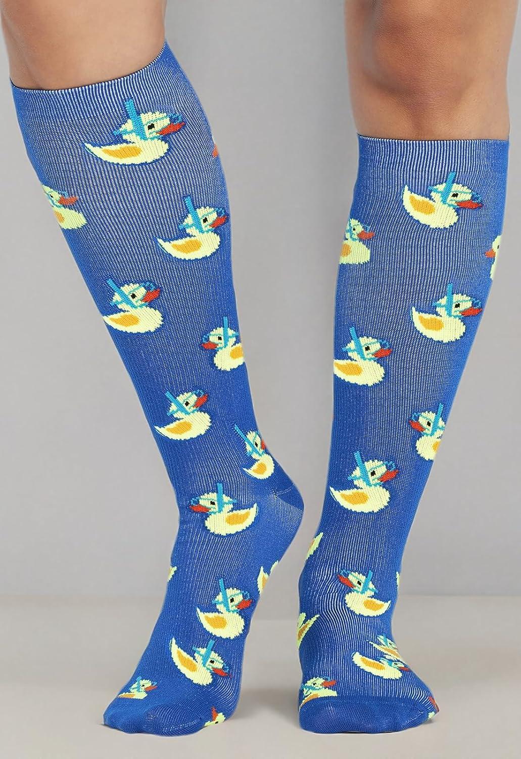imageCherokee Womens 1015mmHg Compression Socks Fun Print Knee Highs with Light Support Soft Feel PRINTSUPPORTRubber Duckies