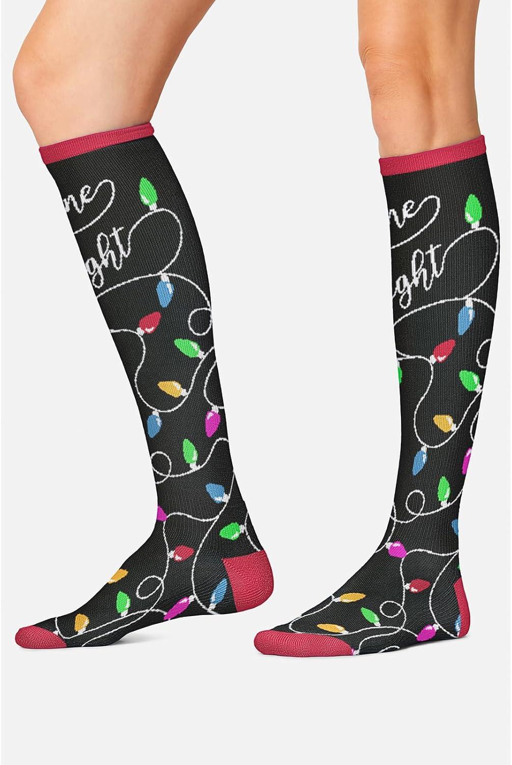 imageCherokee Womens 1015mmHg Compression Socks Fun Print Knee Highs with Light Support Soft Feel PRINTSUPPORTShine Bright
