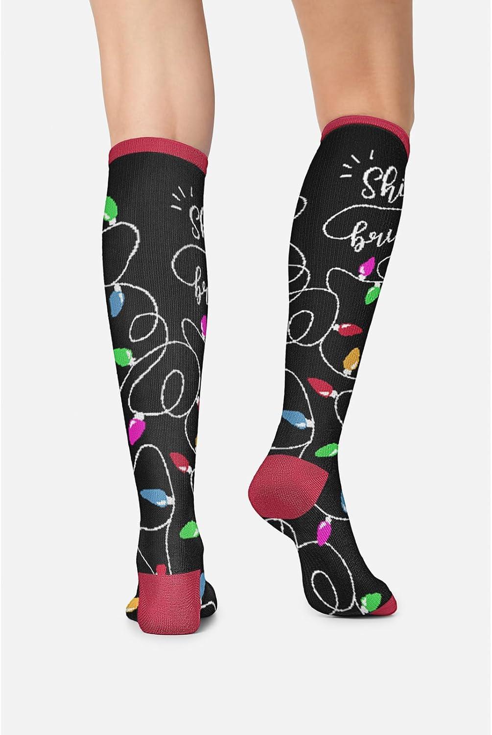 imageCherokee Womens 1015mmHg Compression Socks Fun Print Knee Highs with Light Support Soft Feel PRINTSUPPORTShine Bright