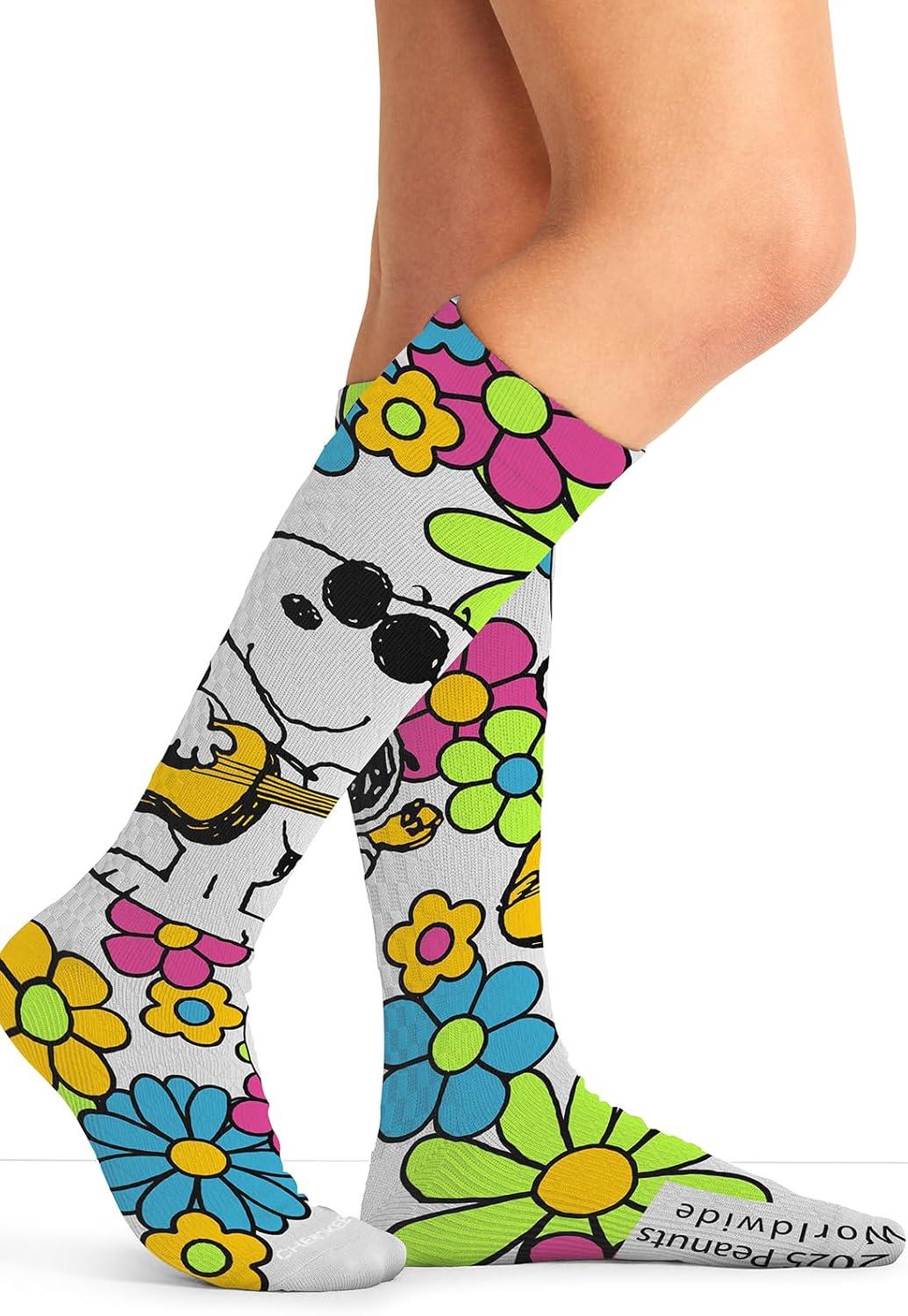 imageCherokee Womens 1015mmHg Compression Socks Fun Print Knee Highs with Light Support Soft Feel PRINTSUPPORTSnoopy Grooves