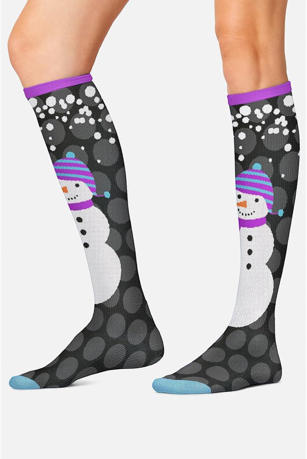 imageCherokee Womens 1015mmHg Compression Socks Fun Print Knee Highs with Light Support Soft Feel PRINTSUPPORTSnowman Love