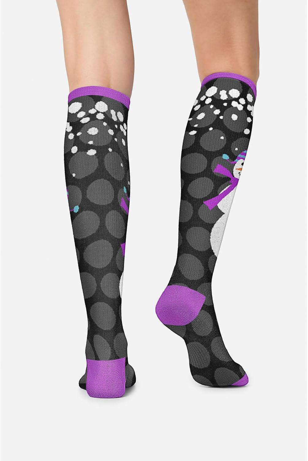 imageCherokee Womens 1015mmHg Compression Socks Fun Print Knee Highs with Light Support Soft Feel PRINTSUPPORTSnowman Love