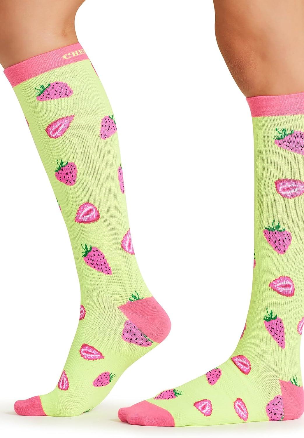 imageCherokee Womens 1015mmHg Compression Socks Fun Print Knee Highs with Light Support Soft Feel PRINTSUPPORTStrawberry Patch