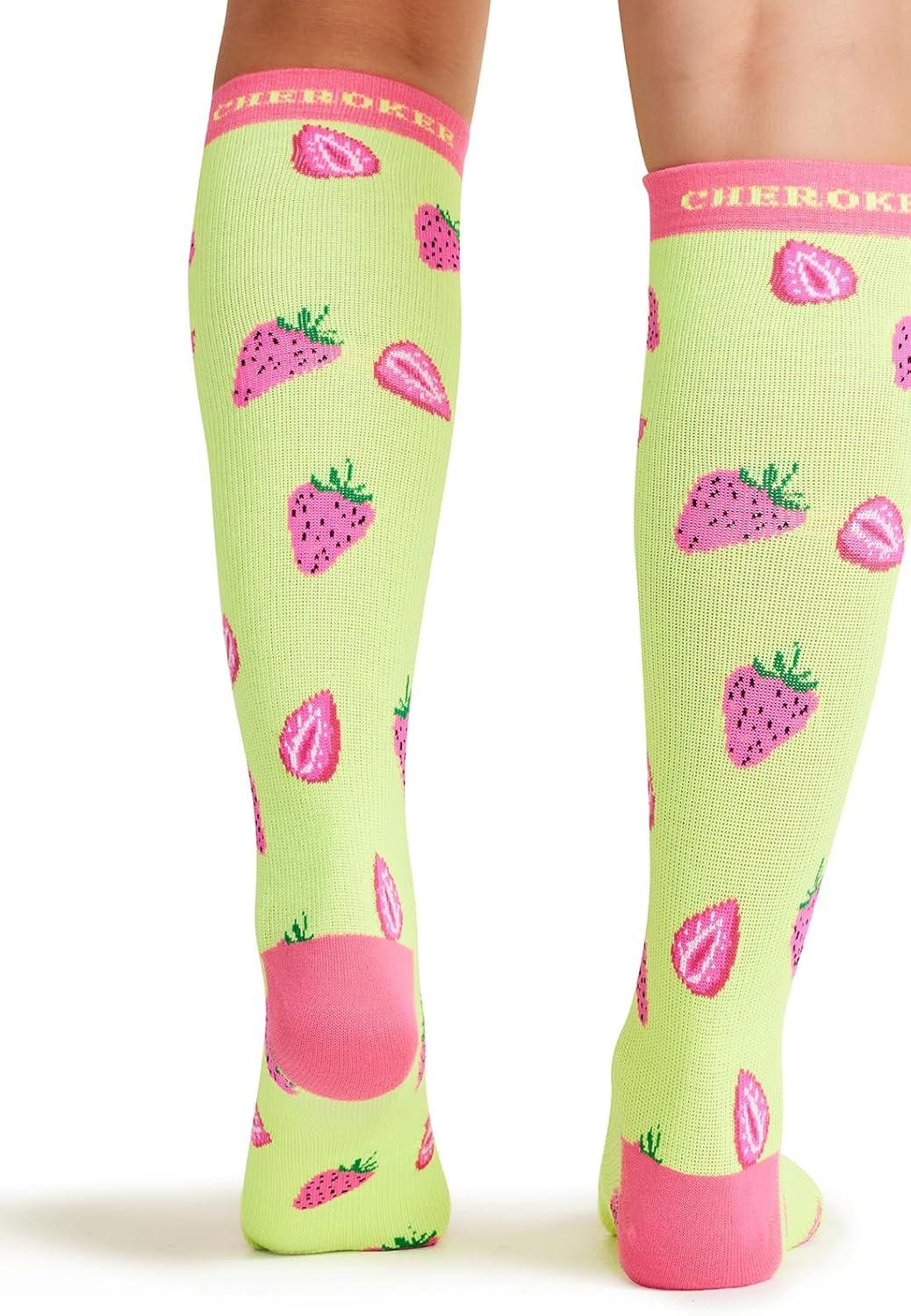 imageCherokee Womens 1015mmHg Compression Socks Fun Print Knee Highs with Light Support Soft Feel PRINTSUPPORTStrawberry Patch