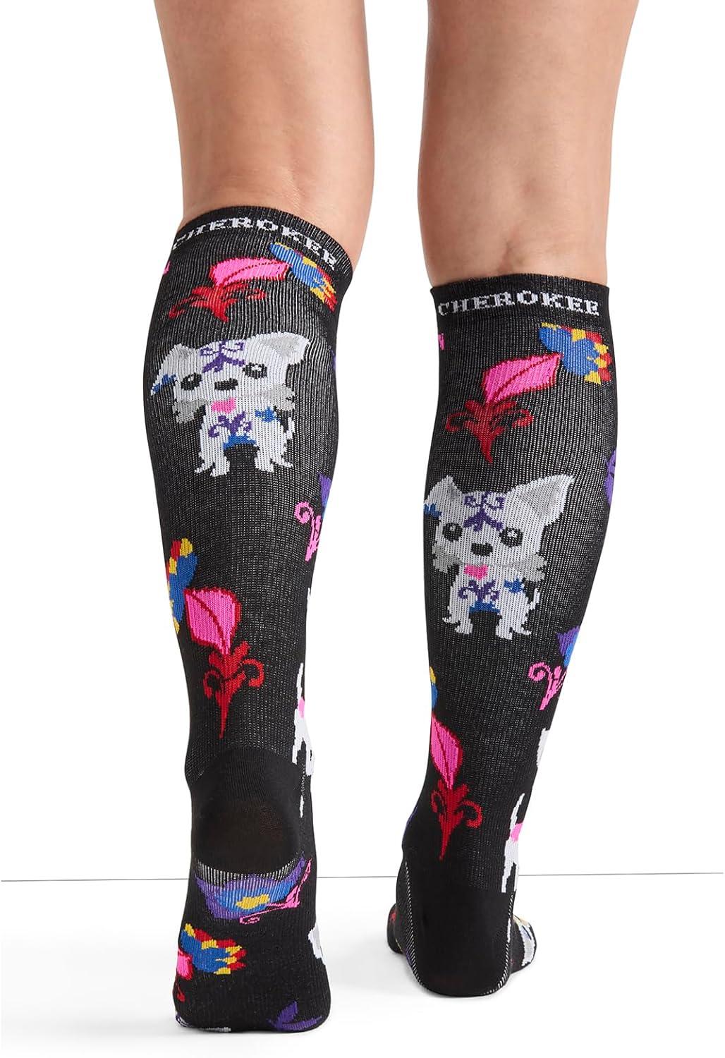 imageCherokee Womens 1015mmHg Compression Socks Fun Print Knee Highs with Light Support Soft Feel PRINTSUPPORTSugar Skull Pups