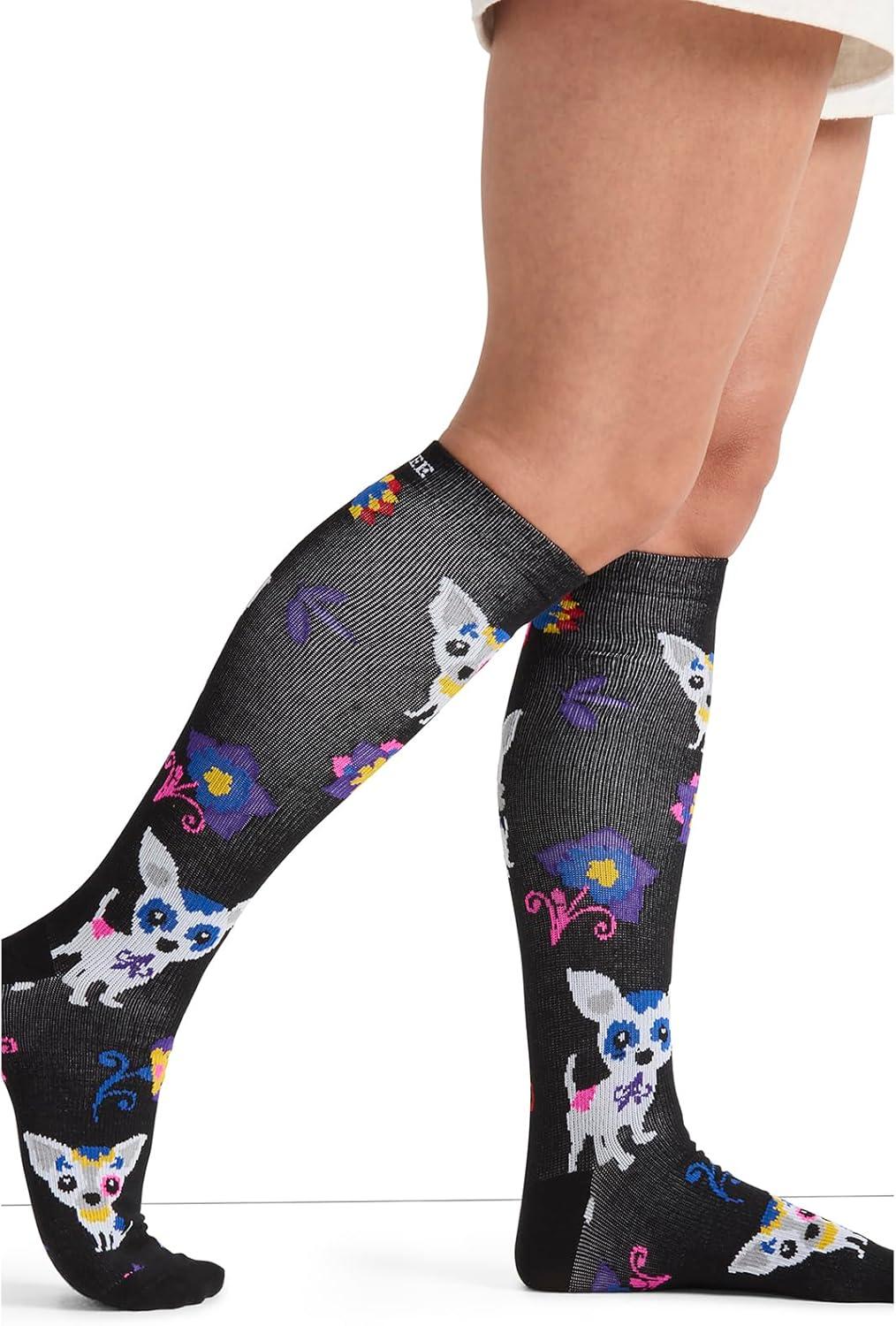 imageCherokee Womens 1015mmHg Compression Socks Fun Print Knee Highs with Light Support Soft Feel PRINTSUPPORTSugar Skull Pups