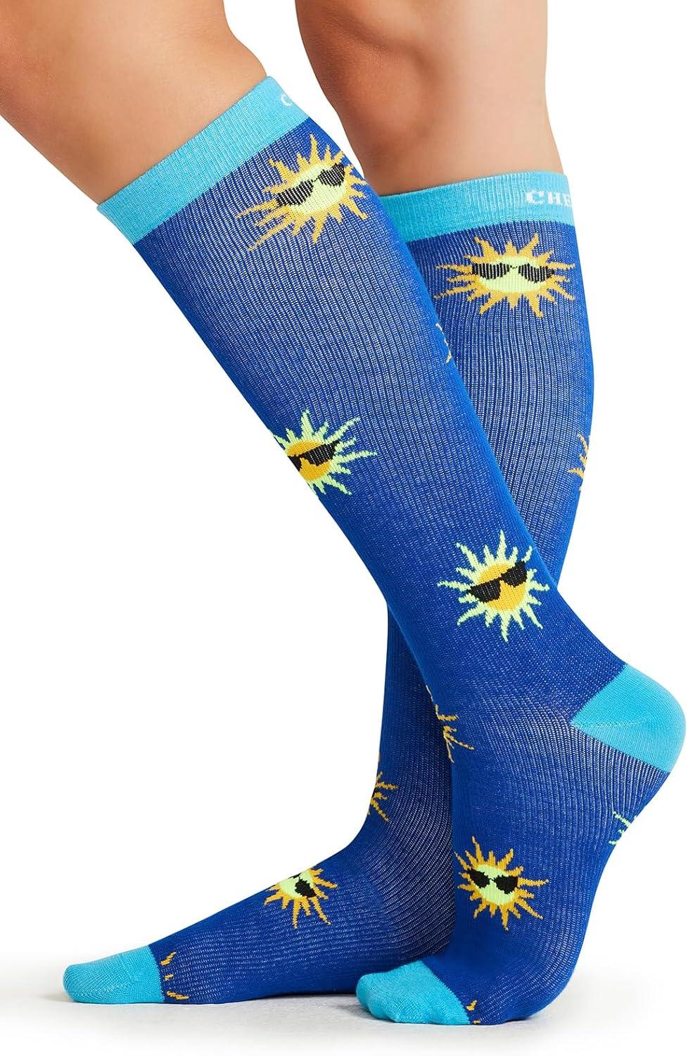 imageCherokee Womens 1015mmHg Compression Socks Fun Print Knee Highs with Light Support Soft Feel PRINTSUPPORTSunny Days