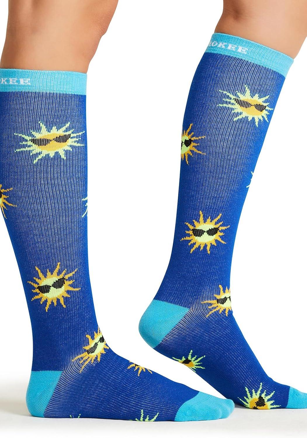 imageCherokee Womens 1015mmHg Compression Socks Fun Print Knee Highs with Light Support Soft Feel PRINTSUPPORTSunny Days
