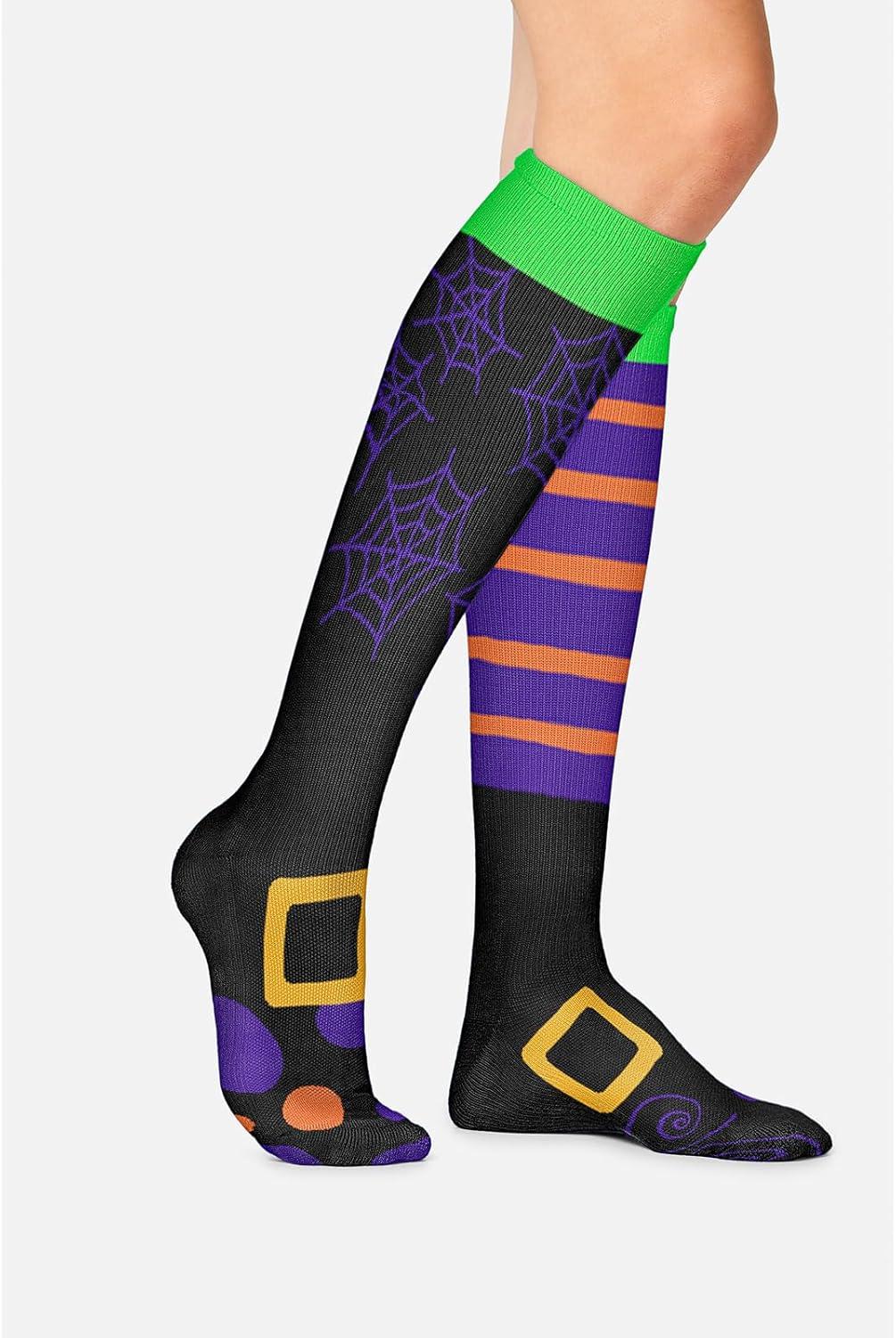 imageCherokee Womens 1015mmHg Compression Socks Fun Print Knee Highs with Light Support Soft Feel PRINTSUPPORTWitching Hour