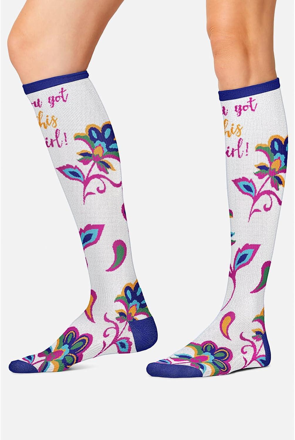 imageCherokee Womens 1015mmHg Compression Socks Fun Print Knee Highs with Light Support Soft Feel PRINTSUPPORTYou Got This Girl